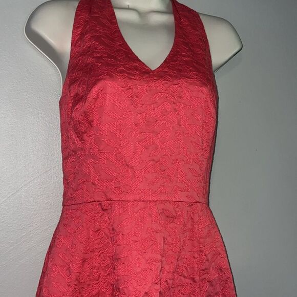 AnnTaylor 100% cotton jacquard marked damask halter dress - Picture 4 of 8